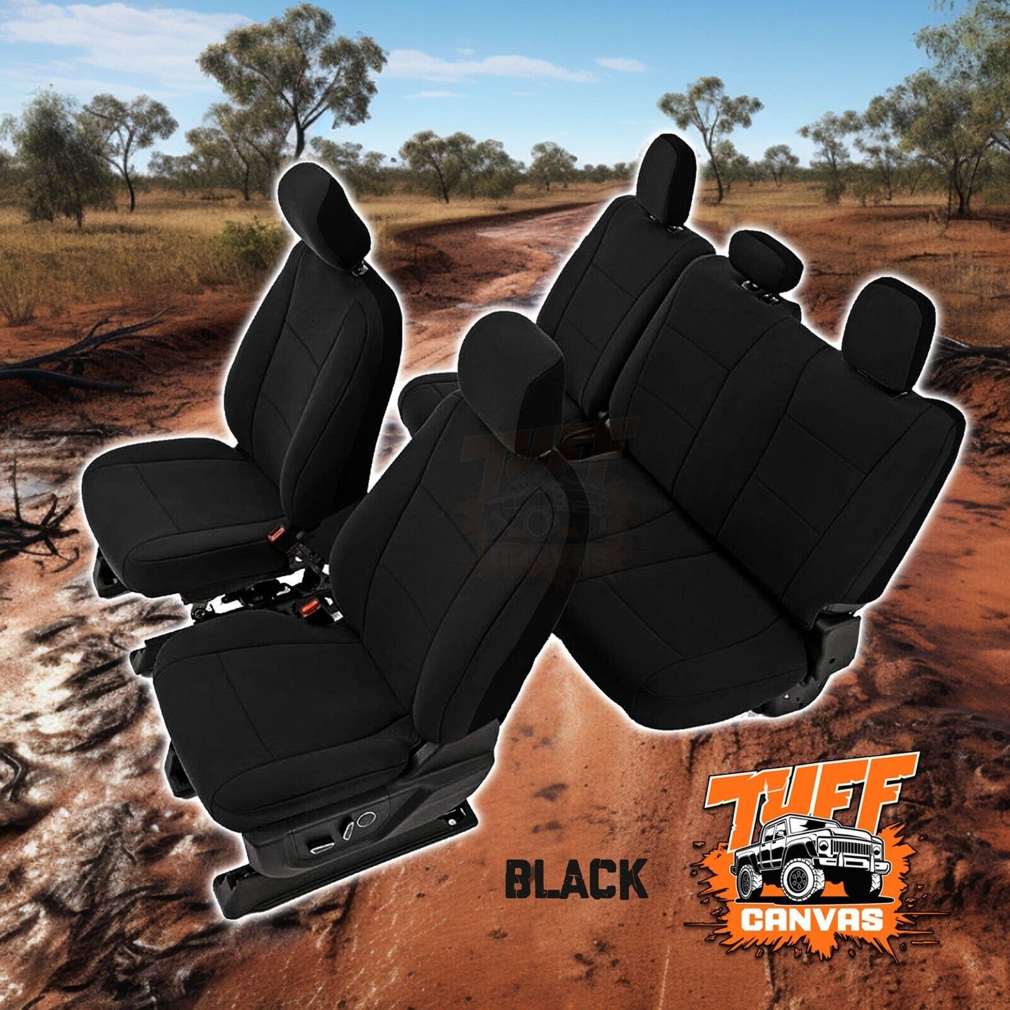 Black Tuff Canvas S2 Seat Covers 2 Rows For Mitsubishi Triton MQ GLX EXCEED GLR 1/2015-2019