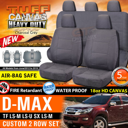 Tuff HD Canvas Seat Covers 2 Rows For Isuzu DMAX Dual Cab LS-U F+R 6/2012-2019 D-MAX Charcoal