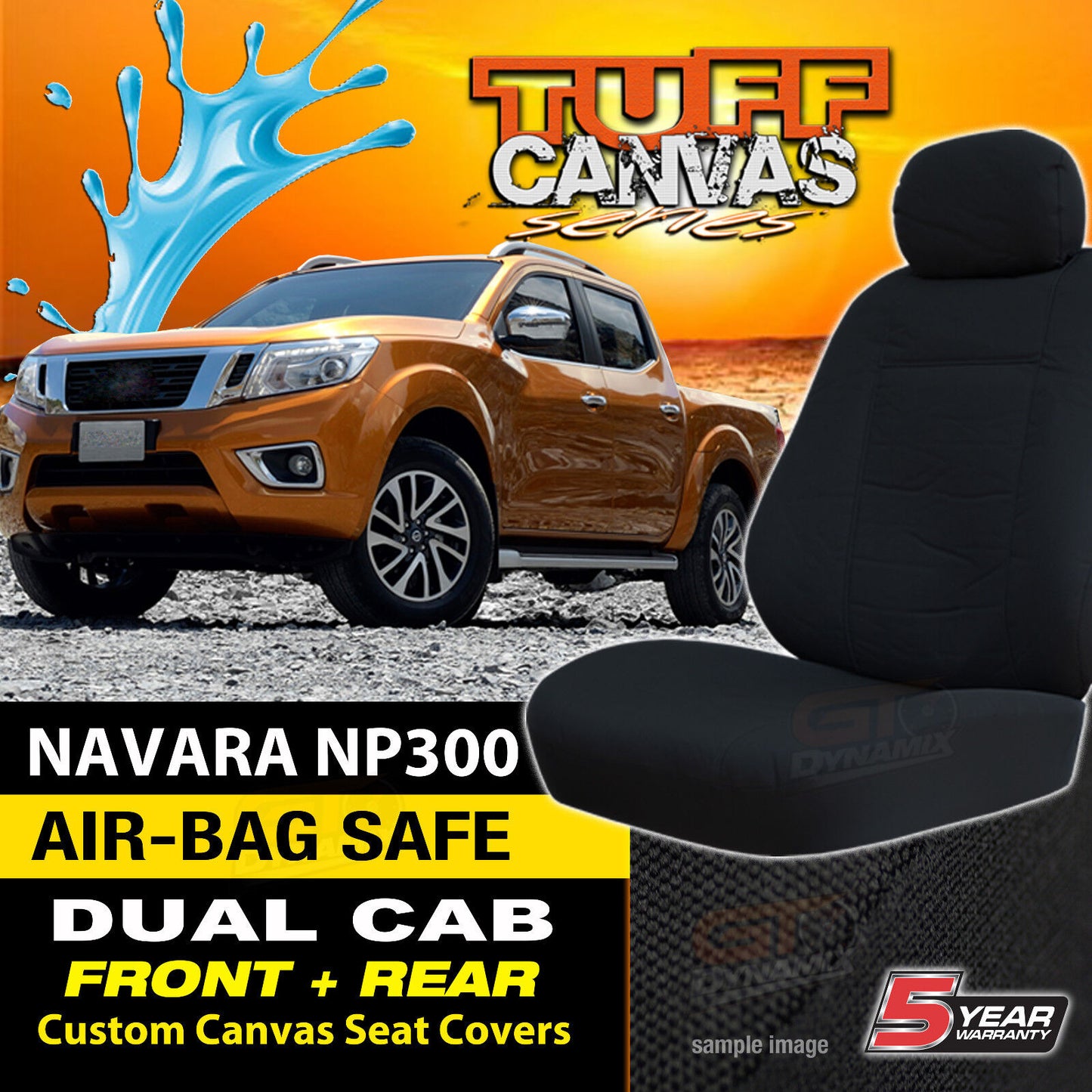 Tuff Canvas Seat Covers 2 Row For Nissan Navara NP300 Dual Cab ST-X ST 03/2015-2017 Black