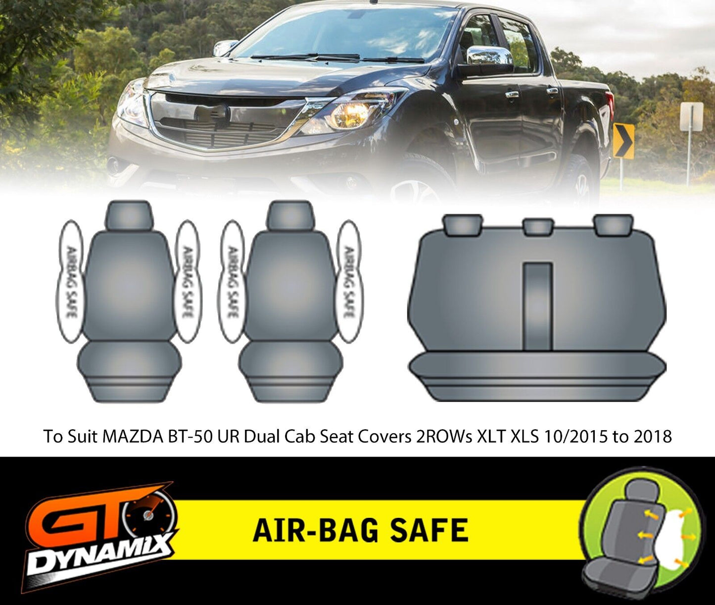 Tuff HD Canvas Seat Covers 2 Row For Mazda BT-50 UR Dual Cab 10/2015-2019 BT50 Black