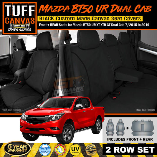 TUFF HD TRADE Canvas Seat Covers 2 Rows For Mazda BT-50 UR XT XTR BT50 2015-6/2021 Black