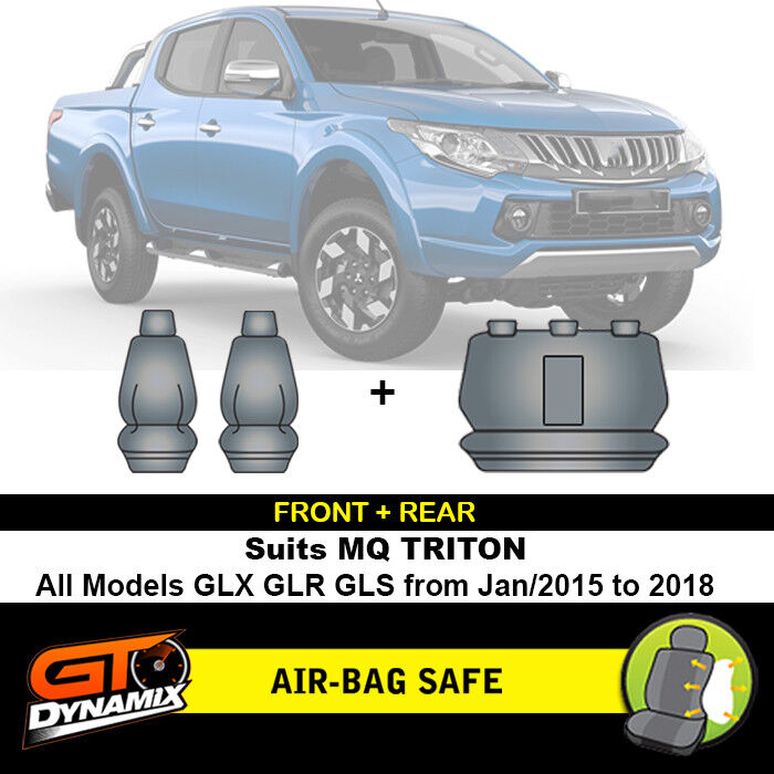 Charcoal Tuff Canvas S2 Seat Covers 2 Rows For Mitsubishi MQ Triton GLS GLR GLX 1/2015-2019