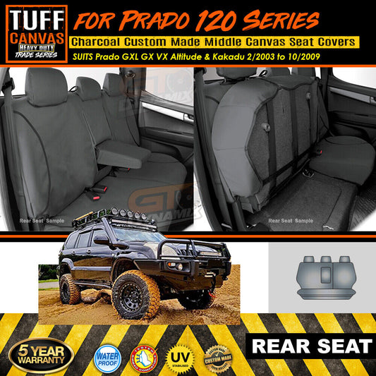 TUFF HD TRADE Canvas Seat Covers 2nd Row For Toyota Prado 120 GXL VX Grande 2003-2009 Charcoal