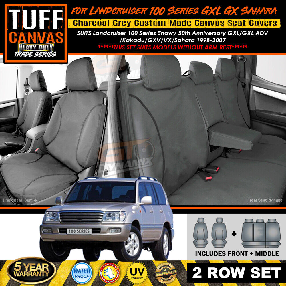 TUFF HD TRADE Canvas Seat Covers 2 Rows For Toyota Landcruiser 100 Series No Armrest 1998-2007 Charcoal