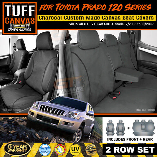 TUFF HD TRADE Canvas Seat Covers 2 Rows For Toyota Prado 120 GX GXL Grande 2003-2009 Charcoal