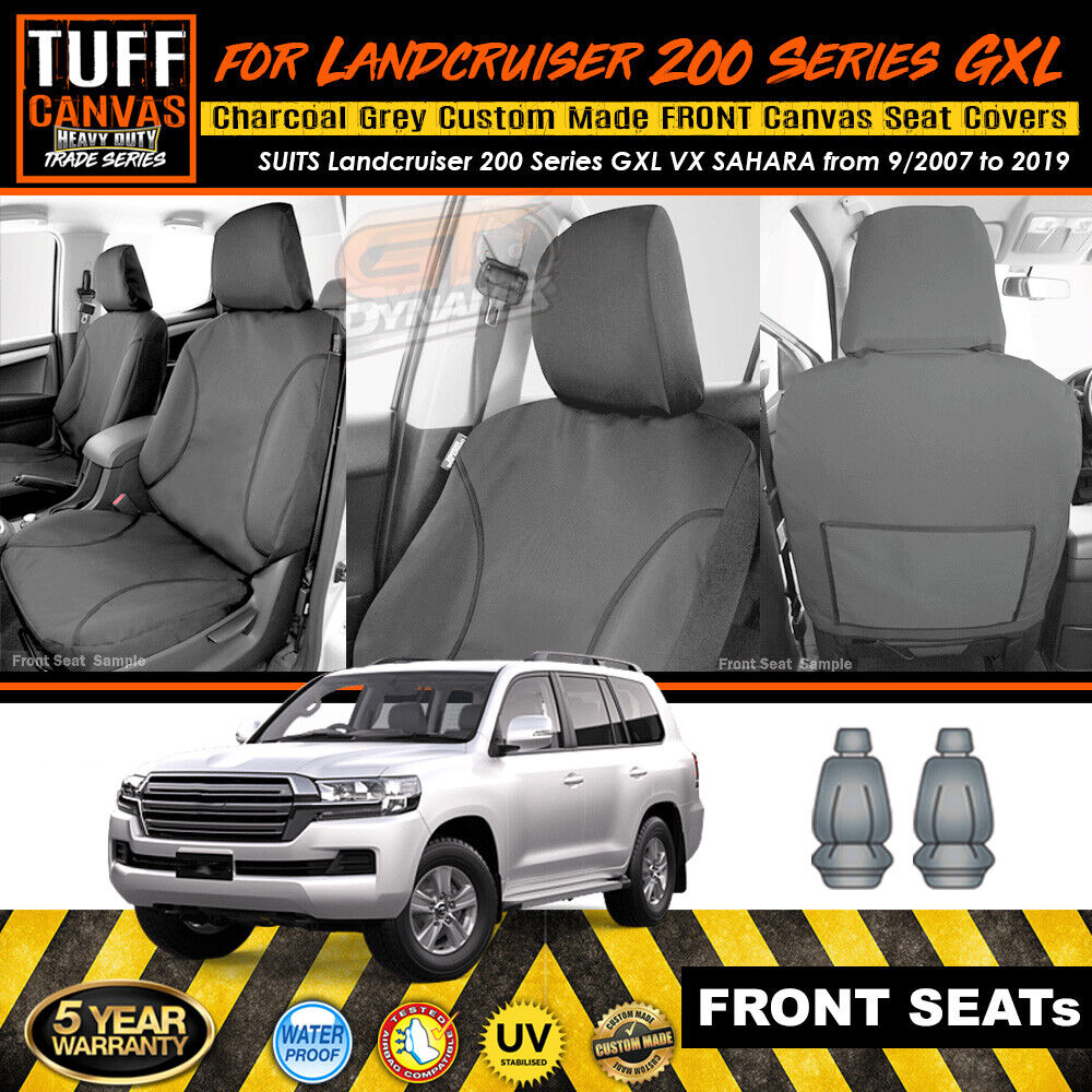 TUFF HD TRADE Canvas Seat Covers Front For Toyota Landcruiser 200 Series GXL VX 2007-2019 Charcoal