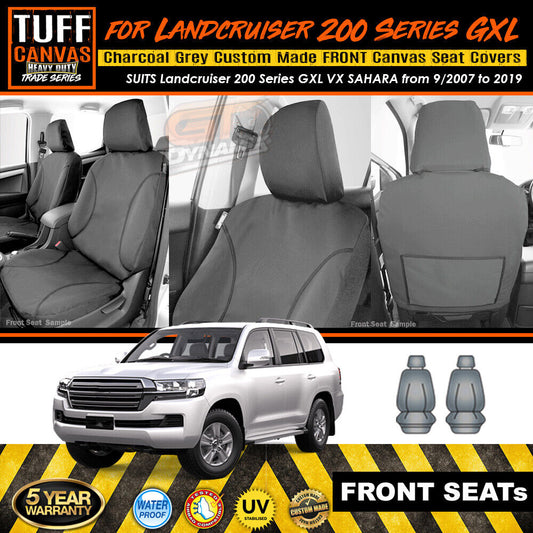 TUFF HD TRADE Canvas Seat Covers Front For Toyota Landcruiser 200 Series GXL VX 2007-2019 Charcoal