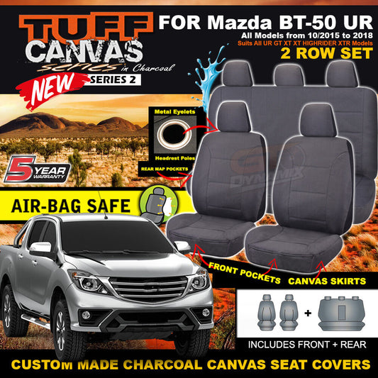 Tuff Canvas Seat Covers 2 Rows For Mazda BT-50 UR Dual Cab XT XTR 10/2015-20 BT50 Charcoal