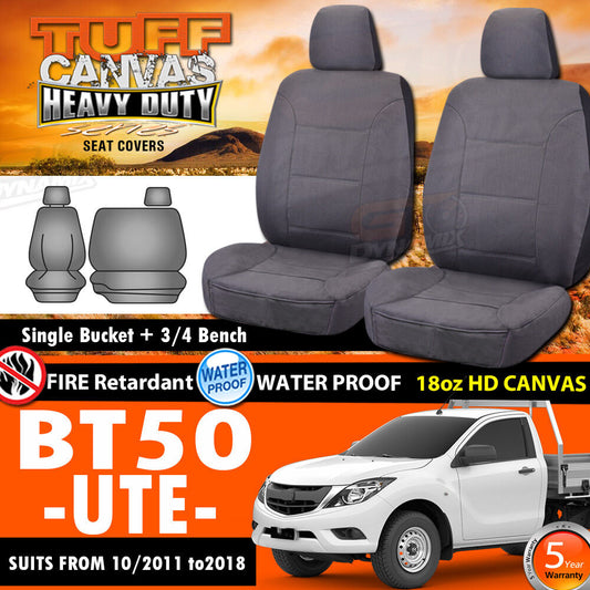 Tuff HD Canvas Seat Covers 2 Rows For Mazda BT-50 Single CAB 11/2011-2019 BT50 Charcoal