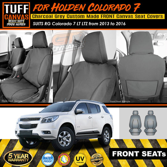 TUFF HD TRADE Canvas Seat Covers Front For Holden RG Colorado 7 LTZ LT 2013-2016 Charcoal