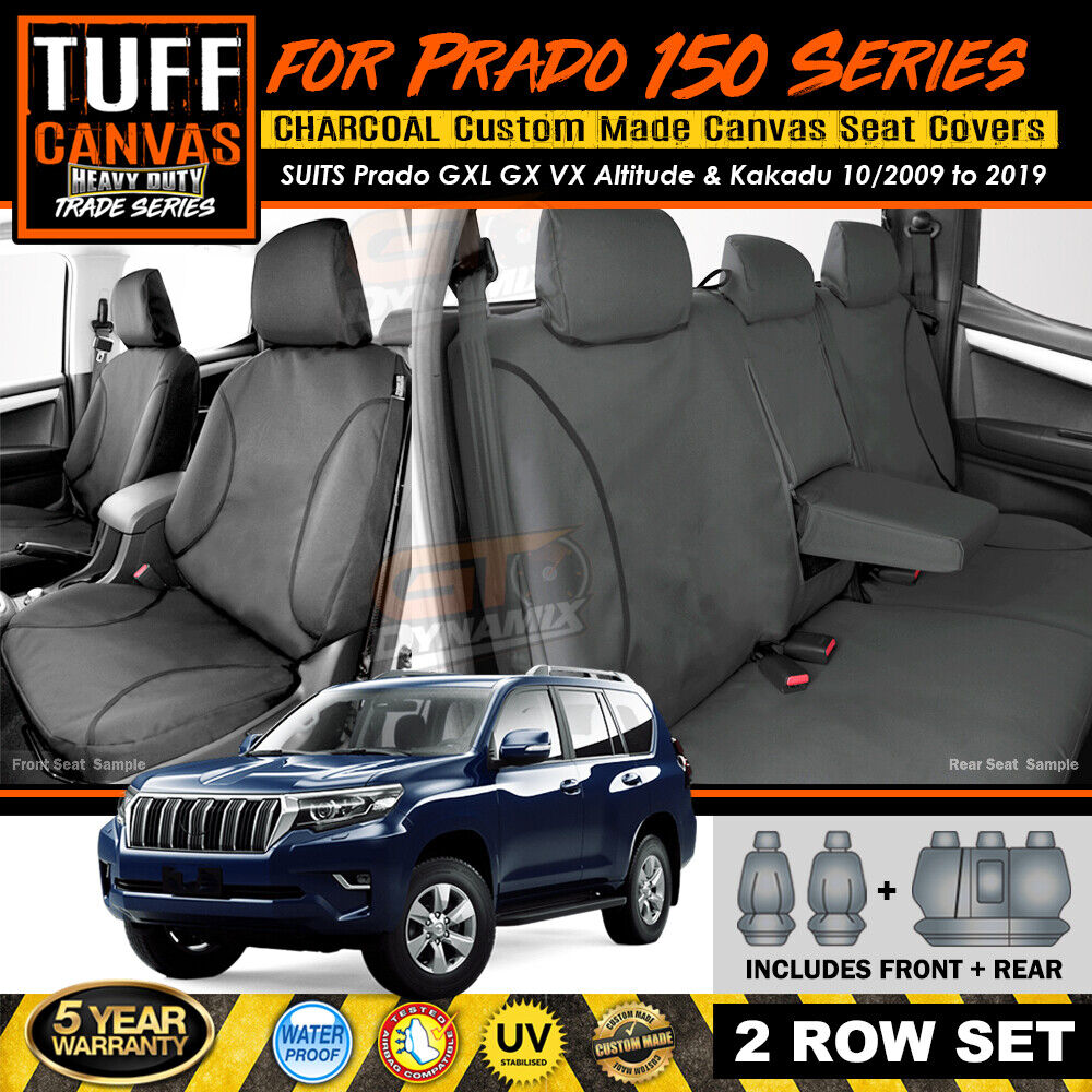 TUFF HD TRADE Canvas Seat Covers 2 Rows For Toyota Prado 150 GXL VX Kakadu 2009-2021 Charcoal
