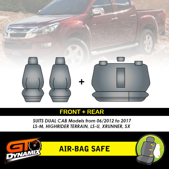 Black Tuff Canvas S2 Seat Covers 2 Rows For Isuzu DMAX Dual Cab LS-U 5/2012-6/2021 D-MAX