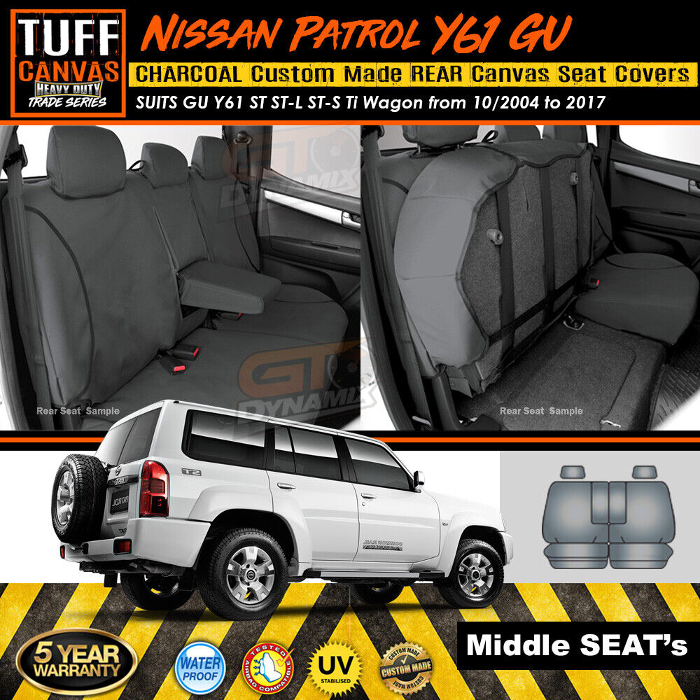 TUFF HD TRADE Canvas Seat Covers 2nd Row For Nissan Patrol GU Y61 ST ST-L Ti ST-S 2004-2017 Charcoal