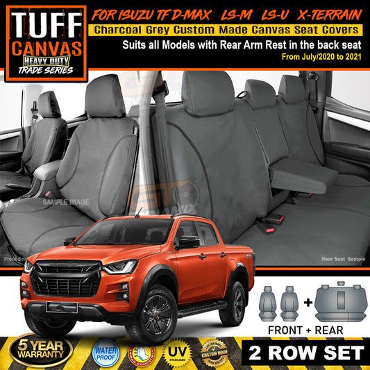 TUFF HD TRADE Canvas Seat Covers 2 Rows For Isuzu D-MAX DMAX TF X-Terrain 7/2020-2021 Charcoal