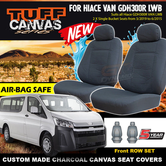 Tuff Canvas Seat Covers Front For Toyota Hiace Van LWB SLWB GDH300R Crew Van 2/2019-2024 Charcoal