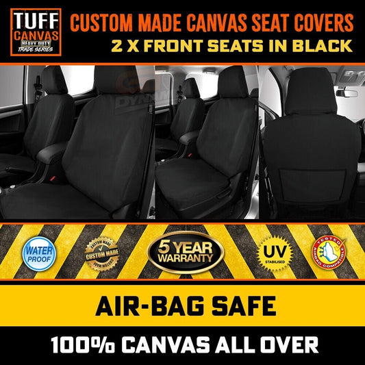 TUFF HD TRADE Canvas Seat Covers Front For Toyota HIACE COMMUTER BUS 2005-1/2019 Black
