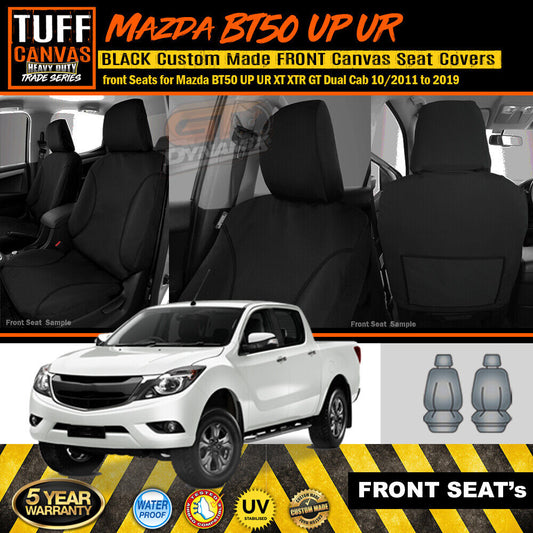 TUFF HD TRADE Canvas Seat Covers Front For Mazda BT-50 UP UR XT XTR BT50 2011-2019 Black