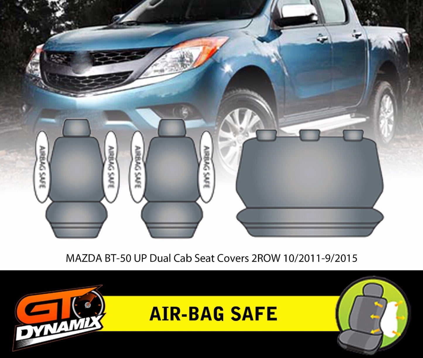 Tuff HD Canvas Seat Covers 2 Rows For Mazda BT-50 UP Dual Cab 10/2011-9/2015 BT50 Black
