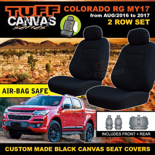 Tuff Canvas Seat Covers 2 Row For Holden Colorado RG CREW Cab LS LT LTZ 9/2016-2018 Black