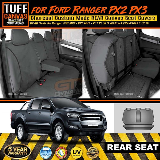 TUFF HD TRADE Canvas Seat Covers Rear For Ford Ranger PX2 PX3 XLT XL 6/2015-2019 Charcoal
