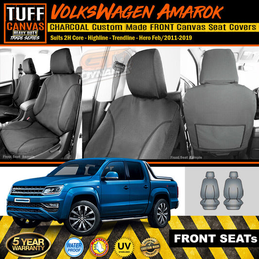 TUFF HD TRADE Canvas Seat Covers Front For Volkswagen Amarok 2011-2019 Charcoal