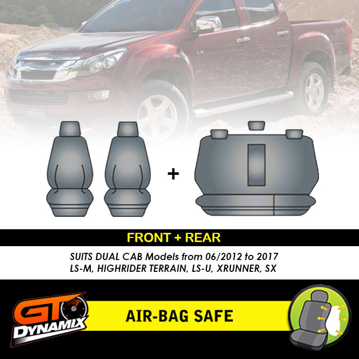 Tuff HD Canvas Seat Covers 2 Rows For Isuzu DMAX Dual Cab LS-U F+R 6/2012-2019 D-MAX Charcoal