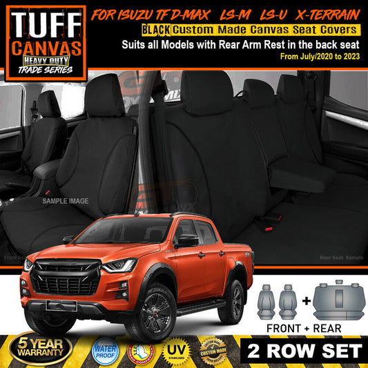 TUFF HD TRADE Canvas Seat Covers 2 Rows For Isuzu D-MAX DMAX TF LS-U X-Terrain 2020-2023 Black