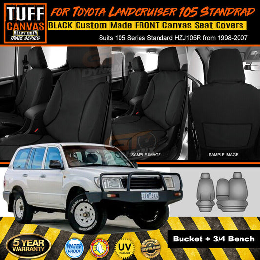 TUFF HD TRADE Canvas Seat Covers Front For Toyota Landcruiser HZJ105R 1998-2007 Black