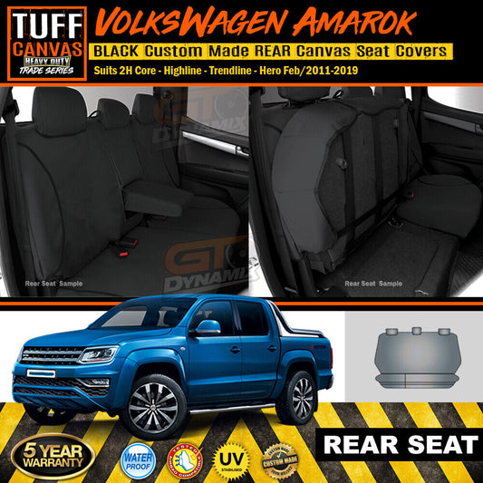 TUFF HD TRADE Canvas Seat Covers Rear For Volkswagen Amarok 2H Core 2/2011-2022 Black