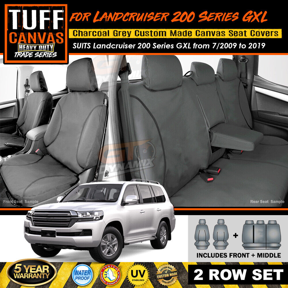 TUFF HD TRADE Canvas Seat Covers 2 Rows For Toyota Landcruiser 200 Series GXL 2009-2200 Charcoal