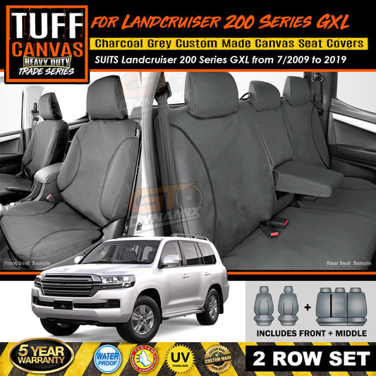 TUFF HD TRADE Canvas Seat Covers 2 Rows For Toyota Landcruiser 200 Series GXL 2009-2200 Charcoal