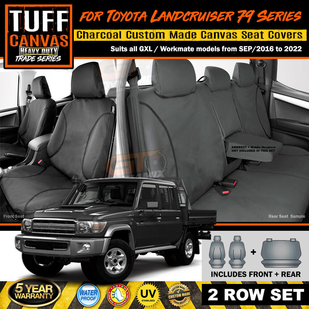 TUFF HD TRADE Canvas Seat Covers 2 Rows For Toyota Landcruiser 79 VDJ79R GXL 2016-2023 Charcoal