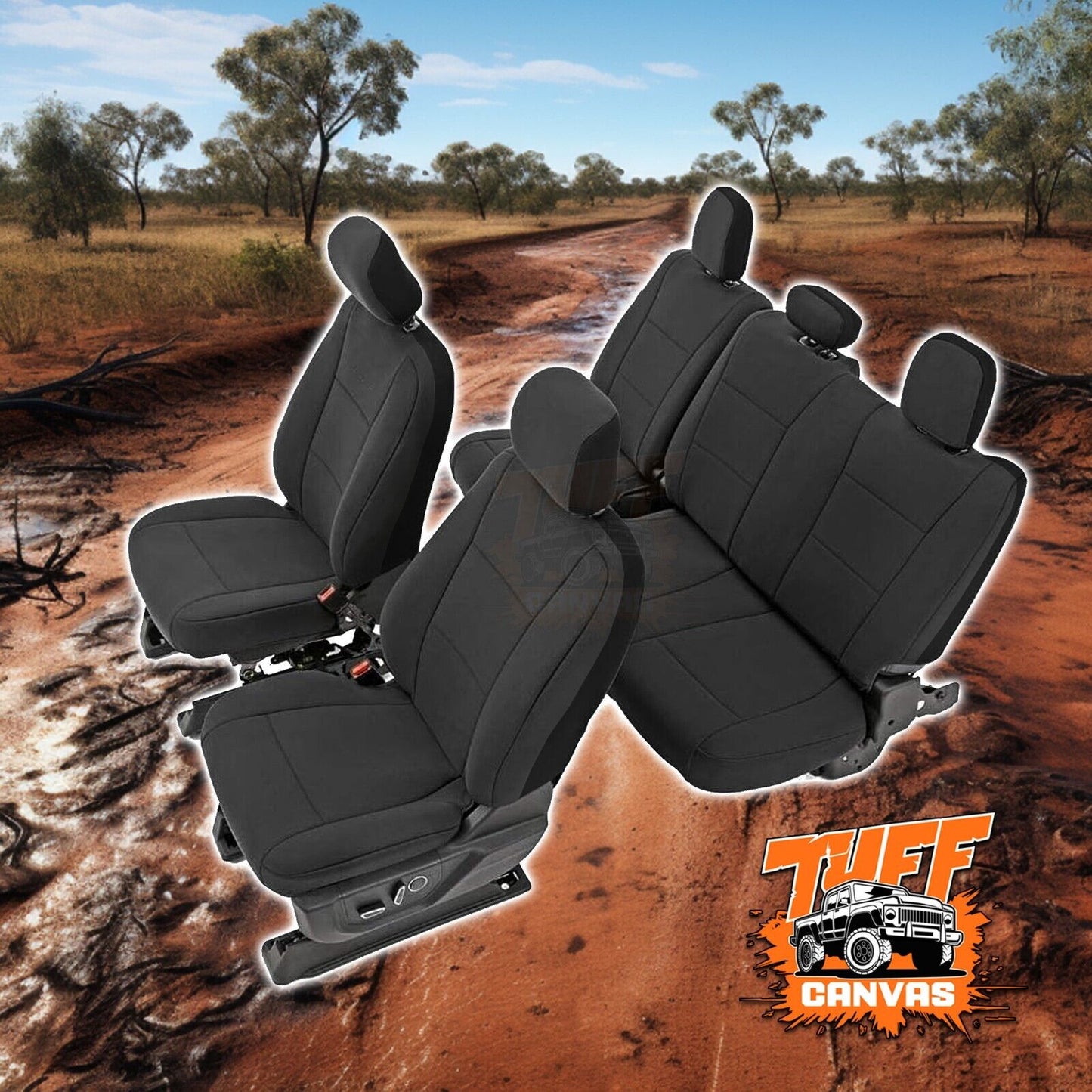 Charcoal Tuff Canvas S2 Seat Covers 2 Rows For Mitsubishi Triton MR GLR Premium 1/2019-2023