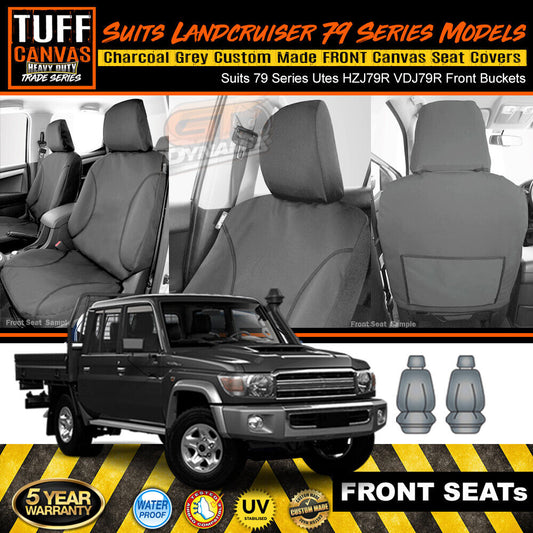 TUFF HD TRADE Canvas Seat Covers Front For Toyota Landcruiser 79 Series VDJ79R 2007-2016 Charcoal