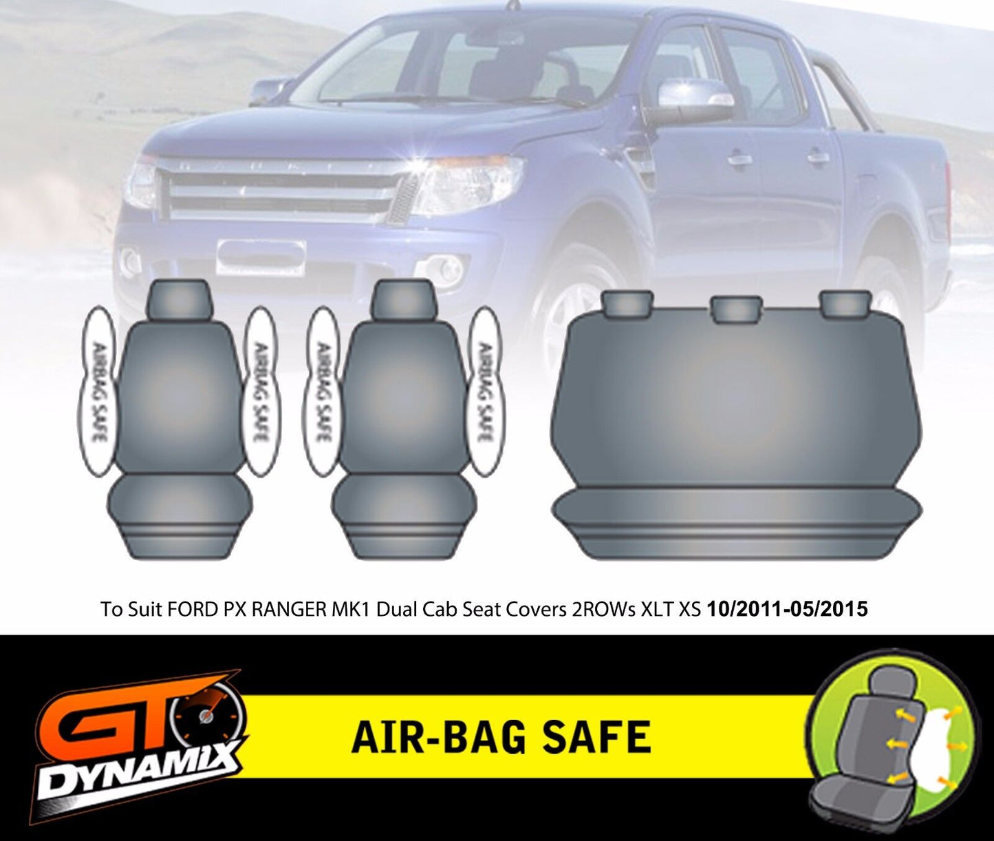 Black Tuff Canvas S2 Seat Covers 2 Rows For Ford PX1 RANGER XL XLT XLS 10/2011-5/2015