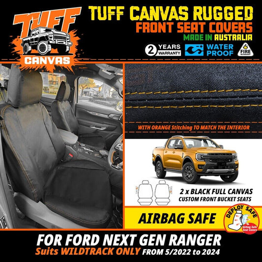 Tuff HD Canvas Seat Covers 2 Row For MAZDA BT-50 UP Dual Cab 10/2011-9/2015 BT50 Charcoal