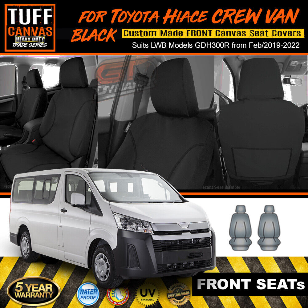 TUFF HD TRADE Canvas Seat Covers Front For Toyota HIACE VAN LWB SLWB GDH300R 2/2019-2023 Black