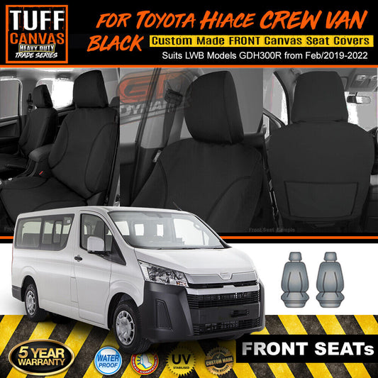 TUFF HD TRADE Canvas Seat Covers Front For Toyota HIACE VAN LWB SLWB GDH300R 2/2019-2023 Black