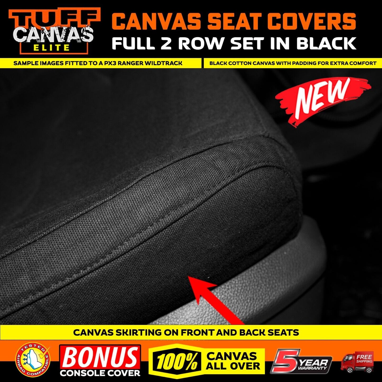 Tuff Elite Canvas Seat Covers 2 Rows For Toyota Prado 150 Series GX GXL VX 7/2021-2023 Black