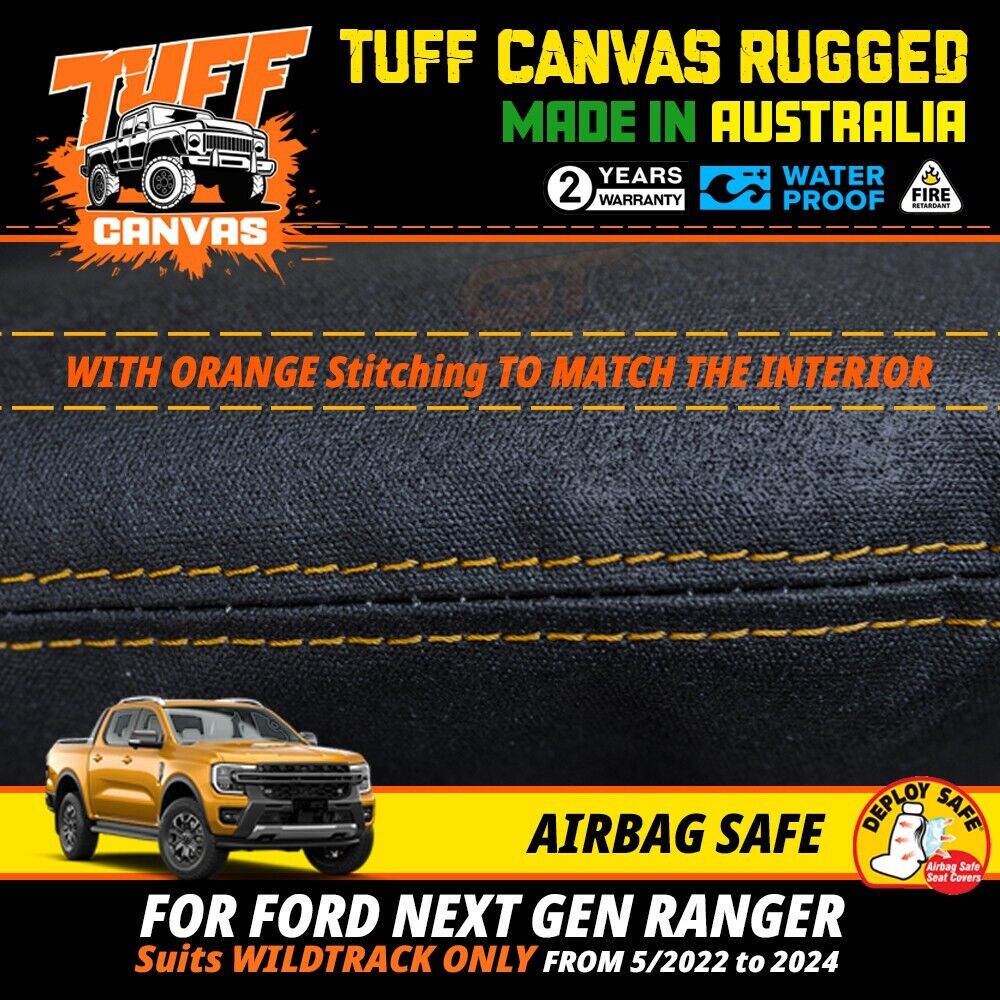 Tuff HD Canvas Seat Covers 2 Row For MAZDA BT-50 UP Dual Cab 10/2011-9/2015 BT50 Charcoal