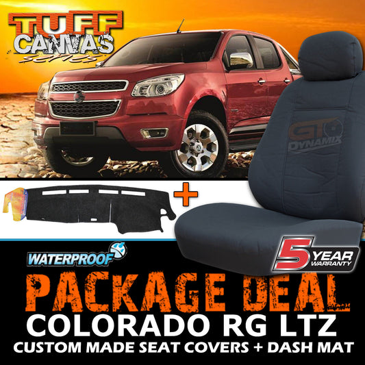 Tuff Canvas Seat Covers 2 Row + Dash Mat For Holden RG Colorado LTZ 6/2012-2016 Charcoal
