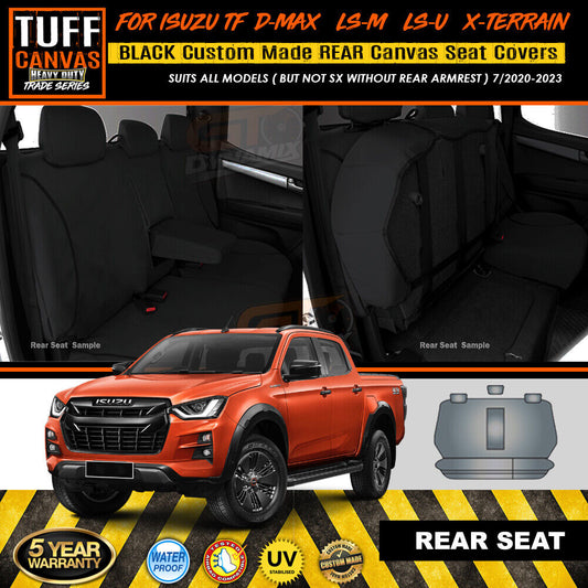 TUFF HD TRADE Canvas Seat Covers Rear For Isuzu D-MAX DMAX TF LS-M LS-U 7/2020-2023 Black